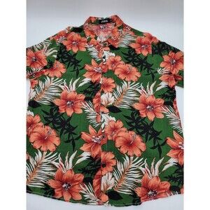 Jogal Hawaiian Shirt Mens XL Green Orange Floral Short Sleeve Button Up